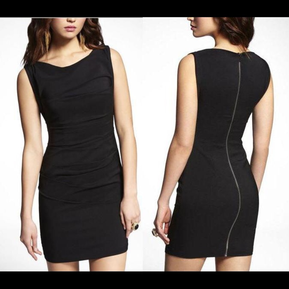 Black Ruched Express Dress w/ Exposed Zipper